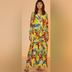 FARM Rio Macaw Leaf Maxi Tropical 🦜 Print Dress NWT